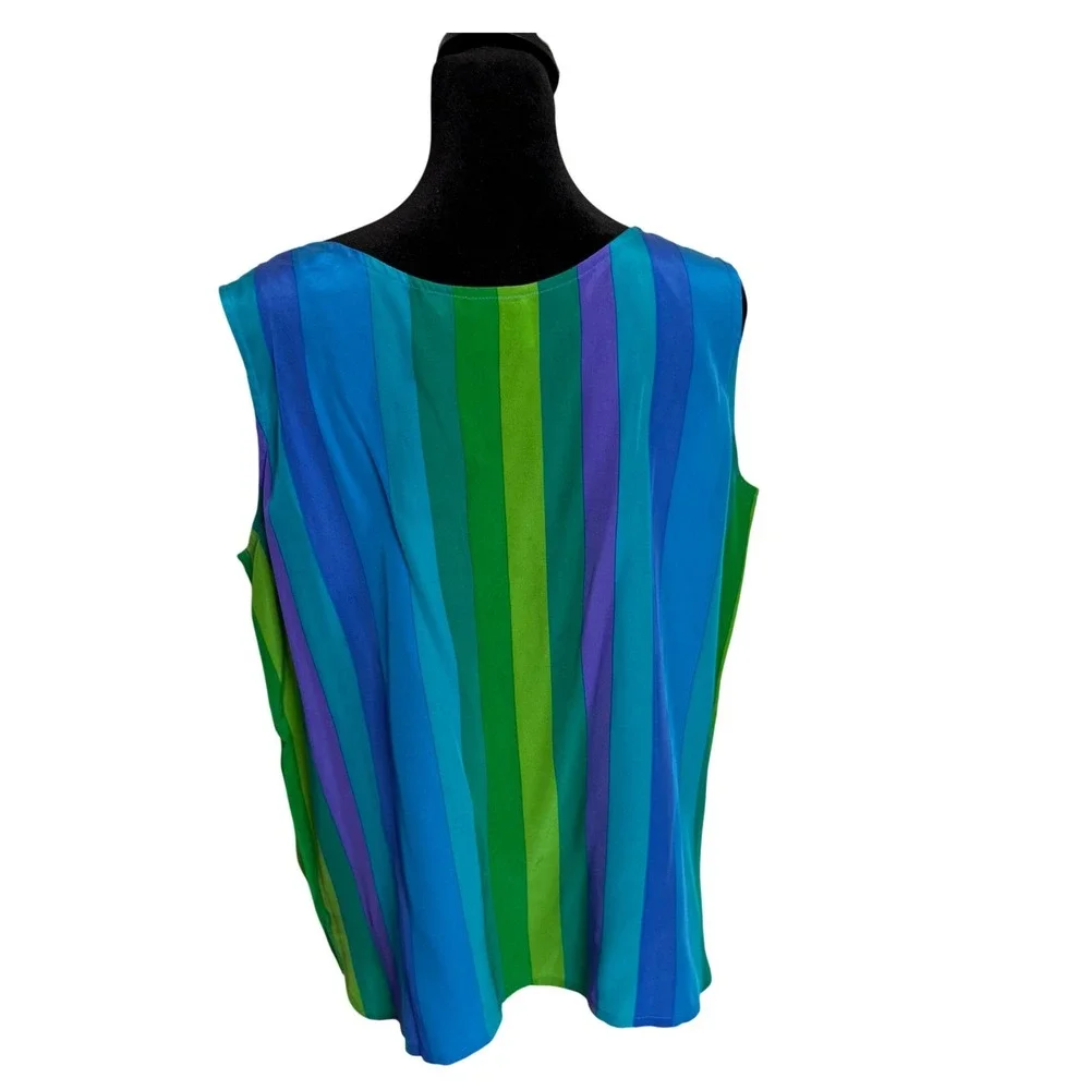 VTG 80s 90s Colorful Colorblock Striped Silk Tank Top Size 14 Dopamine Casual - Picture 3 of 11